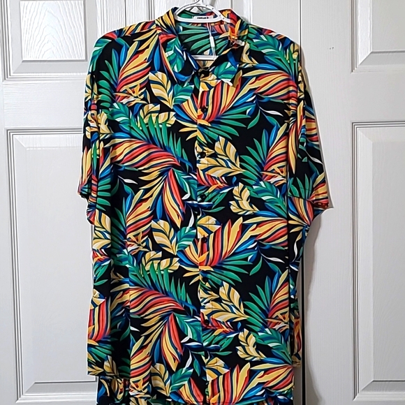 NWT Coofandy Hawaiian Shirt & Shorts Set, Medium, Multicolored Palm Fronds - Picture 2 of 10